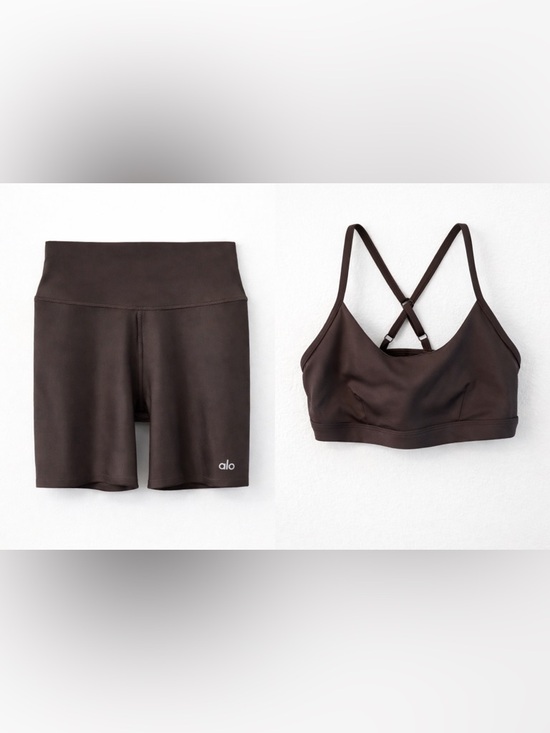 ALO Yoga Pants - Alo Airlift Energy Short and Intrigue Bra SET– Espresso Brown